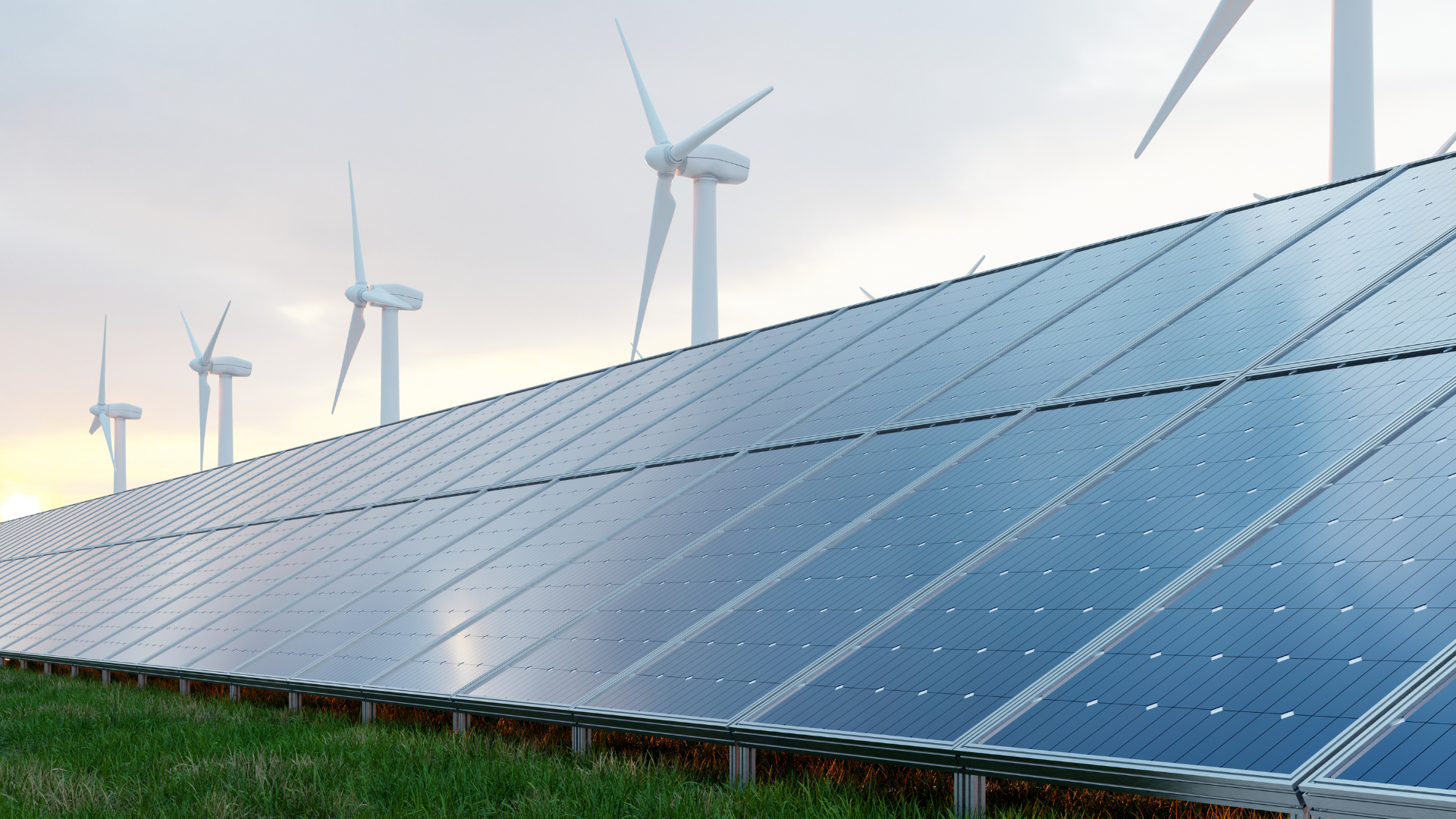 Co-located solar panels and wind turbines sharing infrastructure