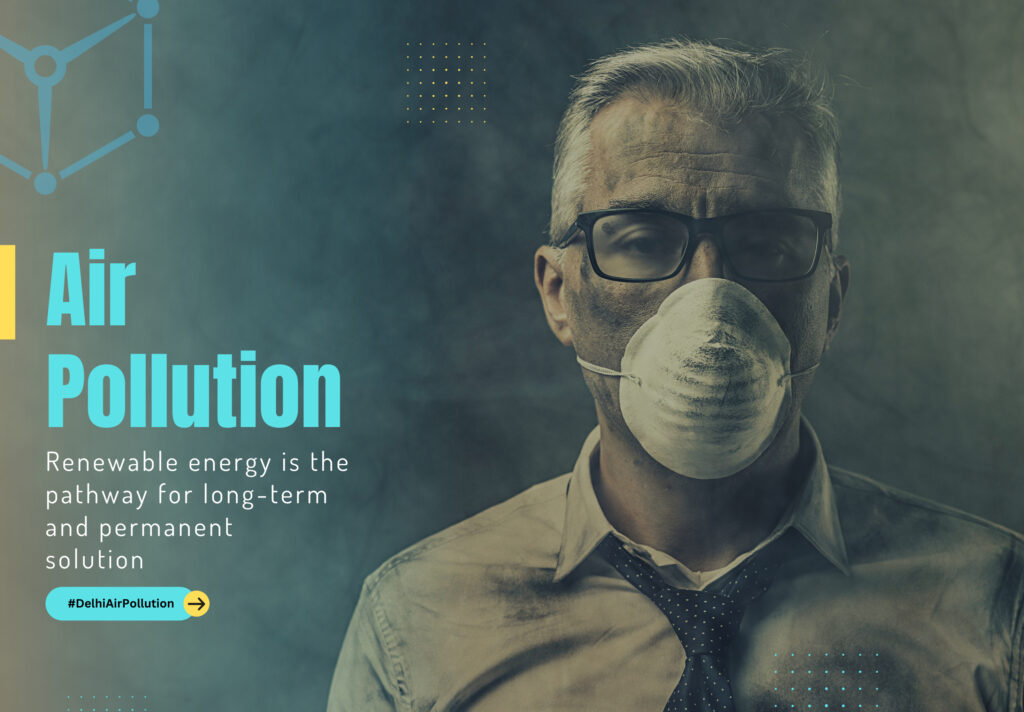 Graphic illustrating the pathway for long-term and permanent air pollution solutions through renewable energy
